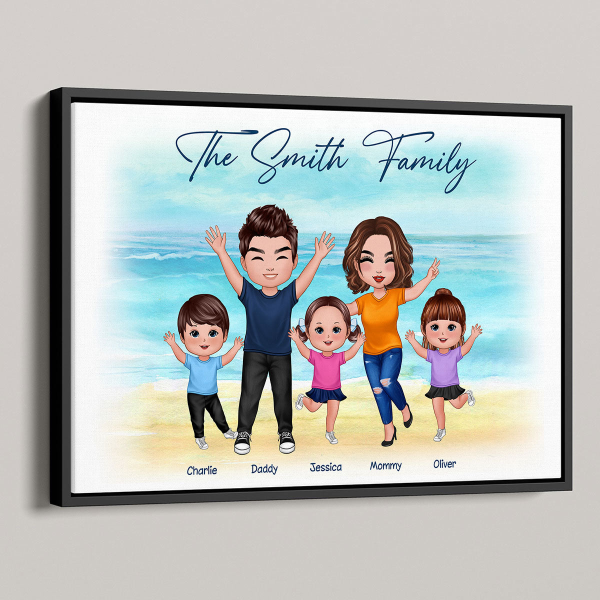 Happy Family Couple Kid Dog Cat Personalized Horizontal Poster