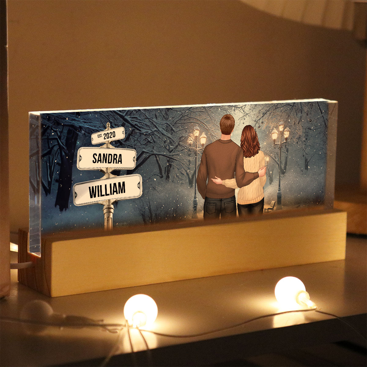 Winter Days Crossroads Street Sign Couple AcrylicLED Night Light For Couples, Best Personalized Gift For Couples, Cozy House Bedroom Decor For Couples, Best Valentines Day Gift for Girlfriend, For Boyfriend