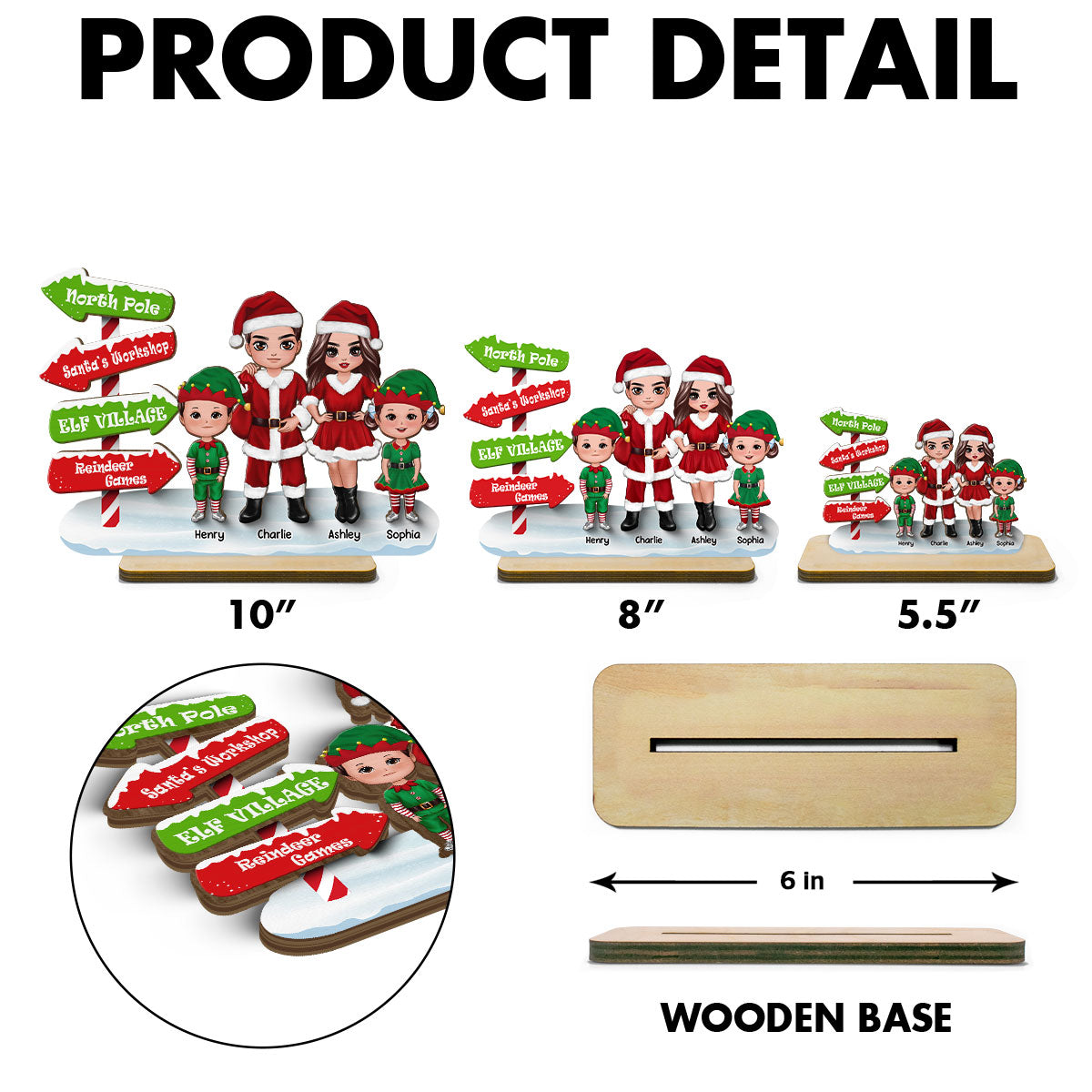 North Pole Sign Santa ELF Family Christmas Personalized 2-Layer Standing Wooden Plaque