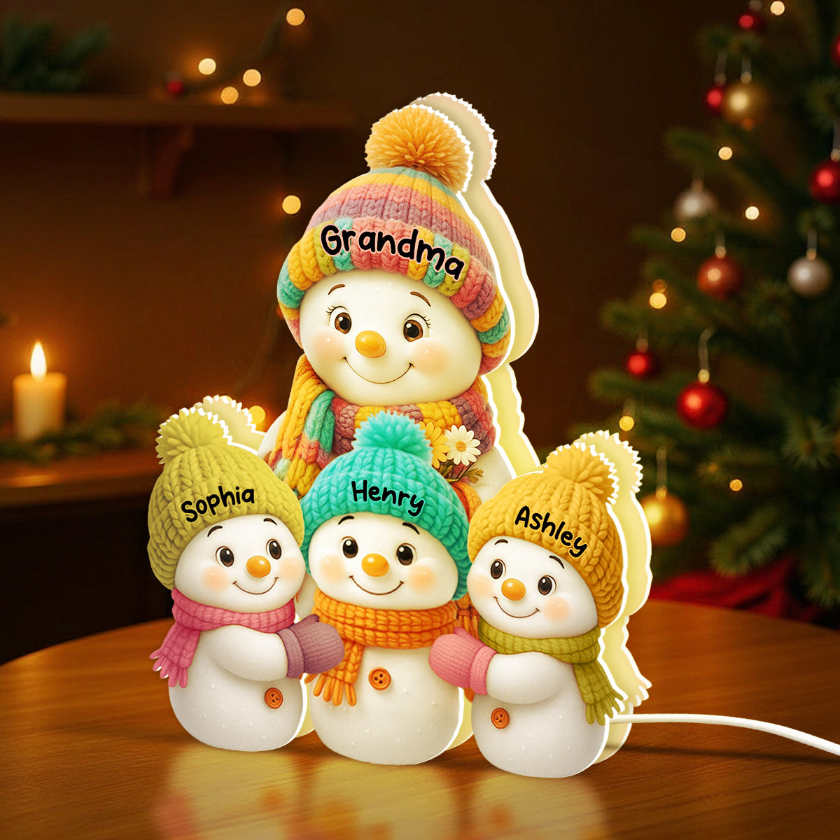Snowman Grandma and Grandkids Personalized Light Box - Christmas Gift for Grandma