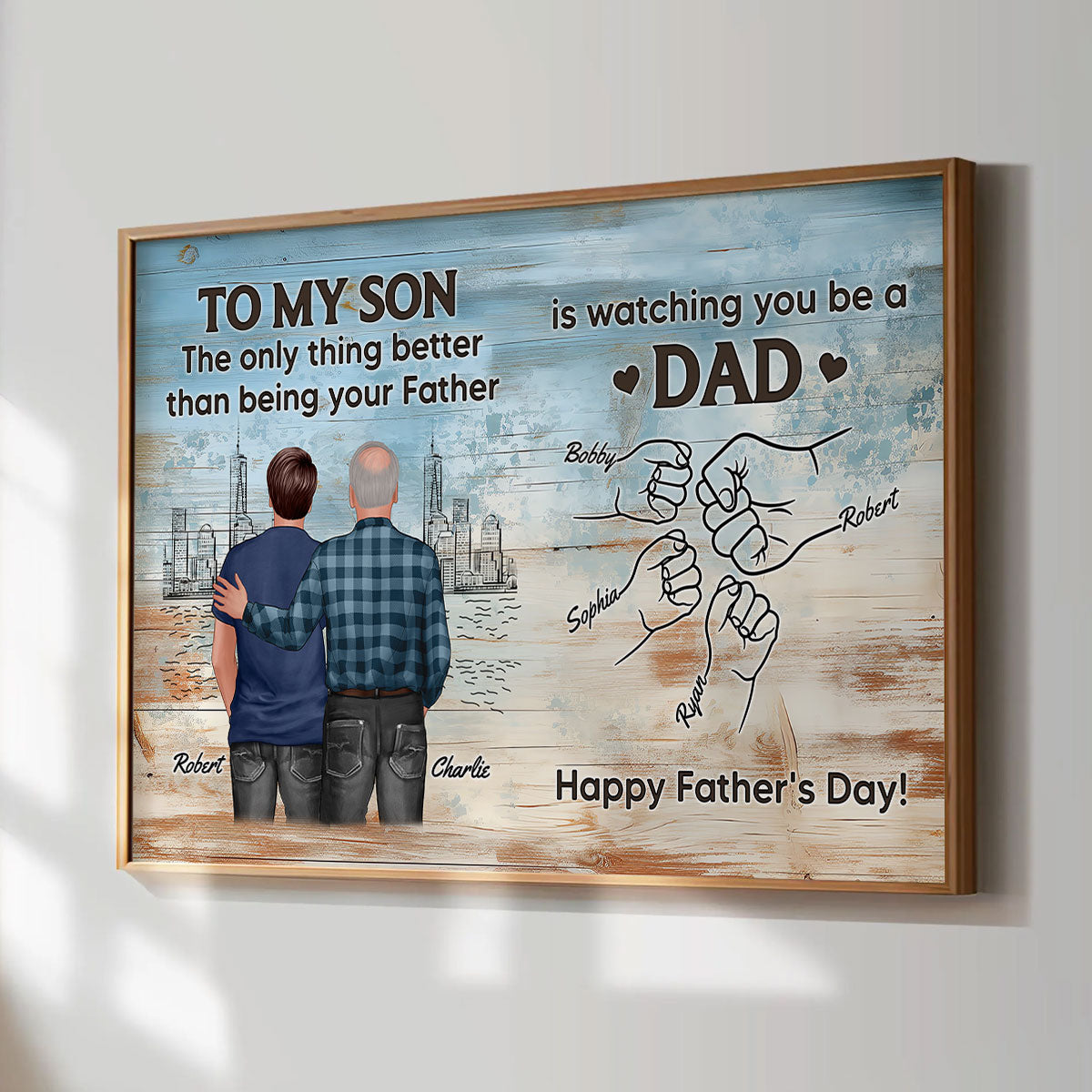 Watching You Be A Dad From Mom Dad To Son Wooden Texture Personalized Poster, Gift For Son