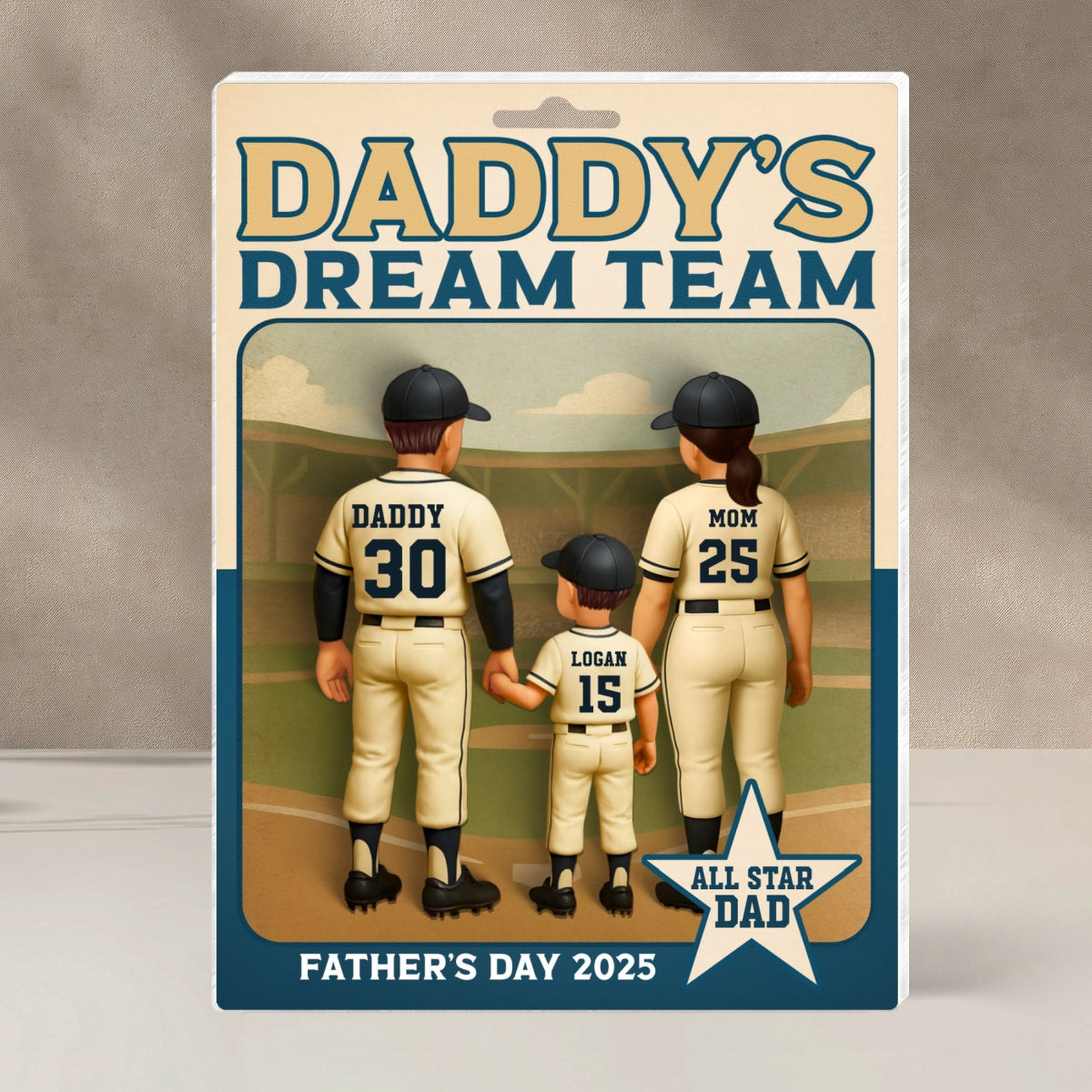 Daddy's Dream Team Baseball Card Personalized Acrylic Block Plaque, Father's Day Gift for Baseball Dad