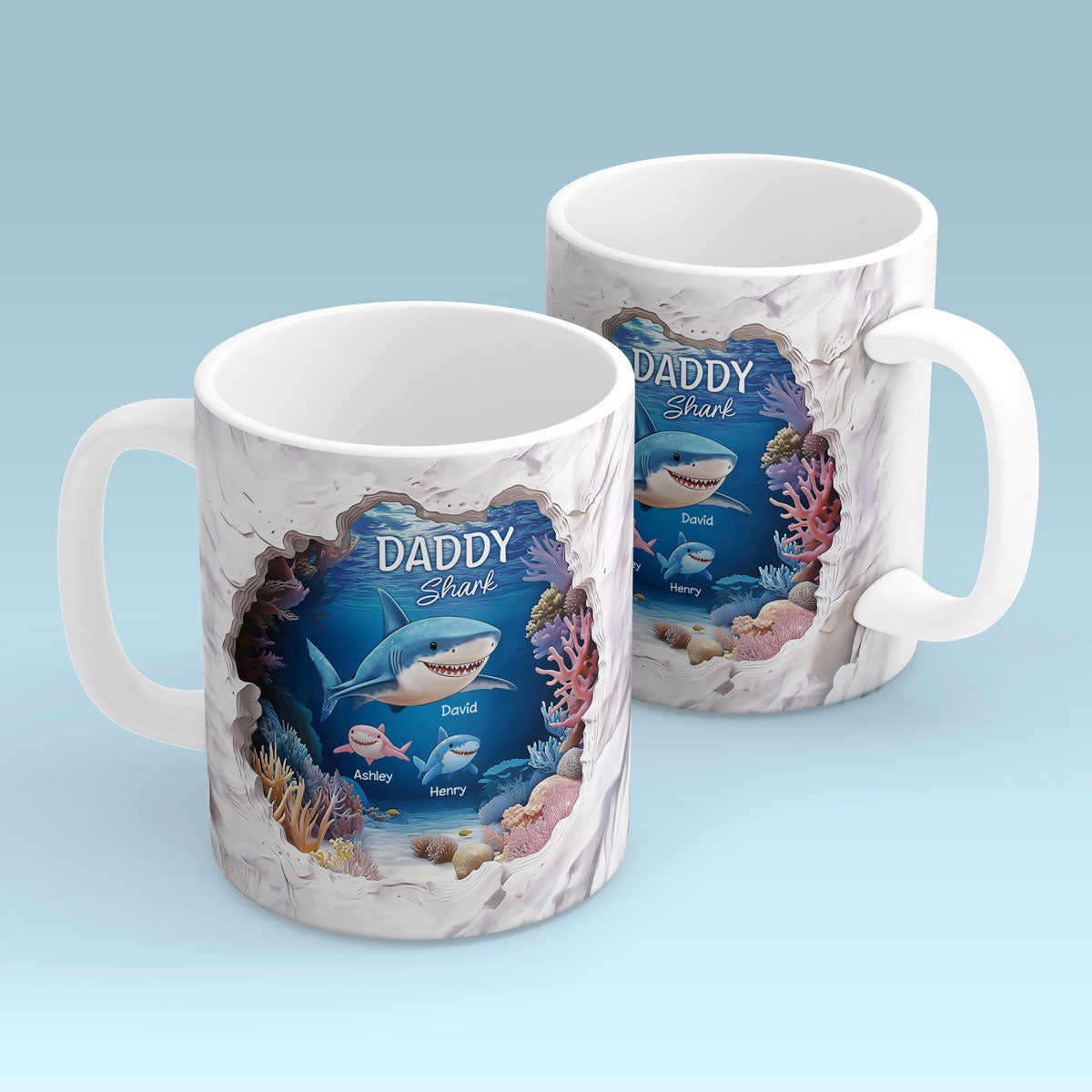 Daddy Shark Personalized 3D Effect Mug, Father's Day Gift for Dad
