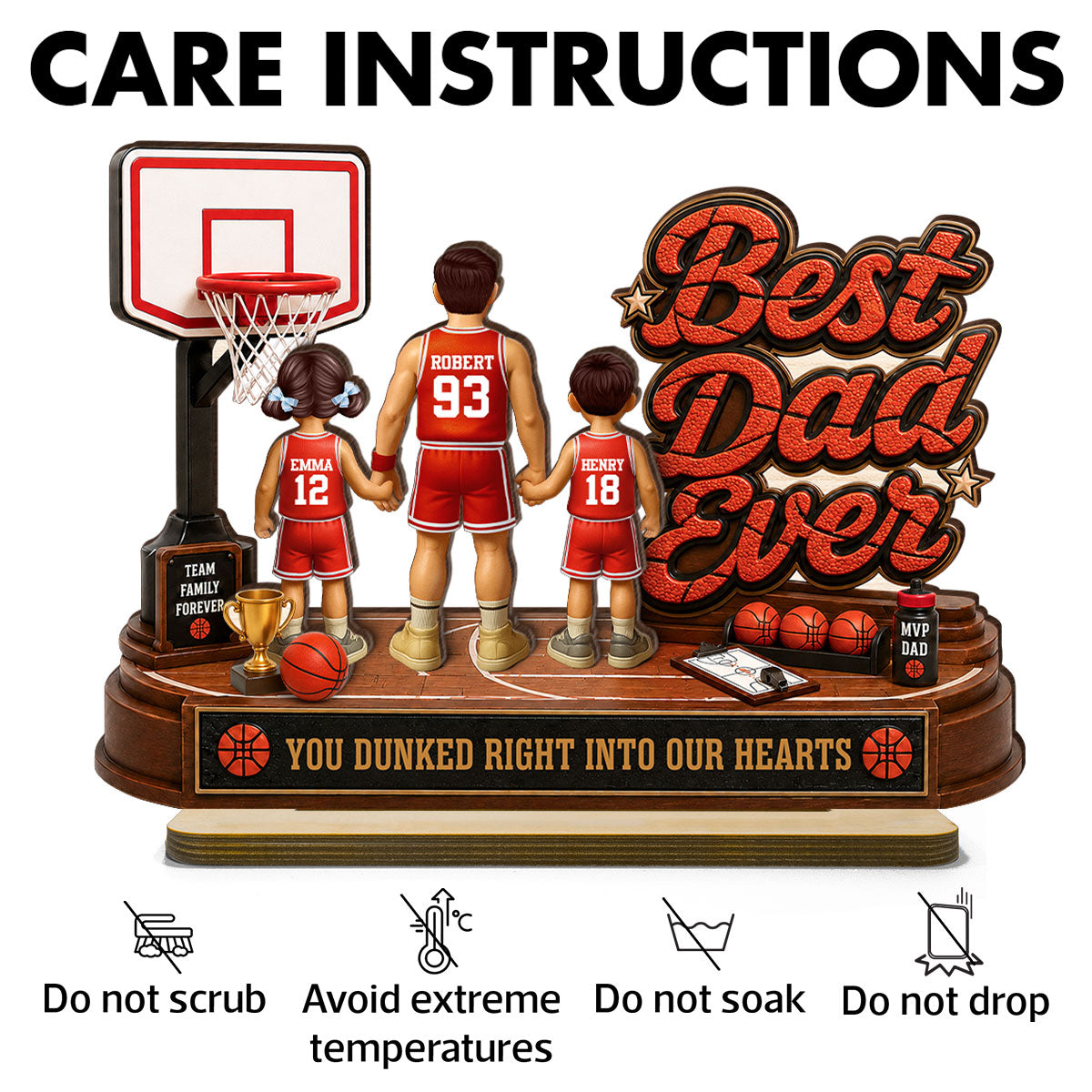 Best Basketball Dad Ever Dunked Right Into Our Hearts - Personalized 2-Layered Wooden Plaque - Father's Day Gift For Dad, Husband