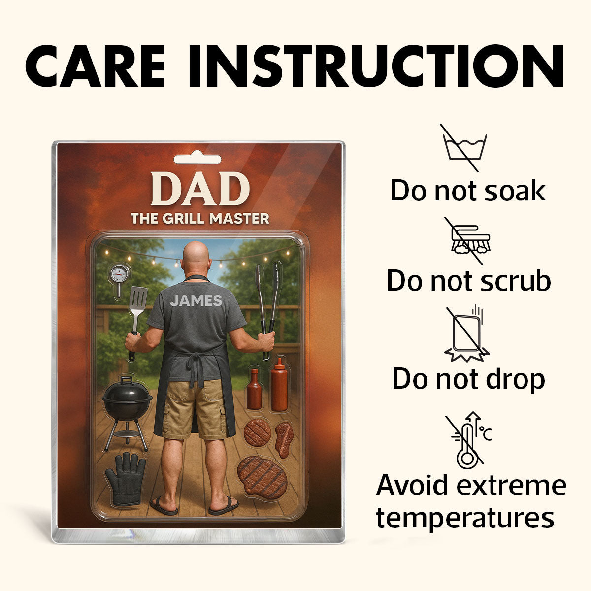 3D Effect Grilling Dad Custom Figure Personalized Flat Rectangle Acrylic Block, Gift For Dad
