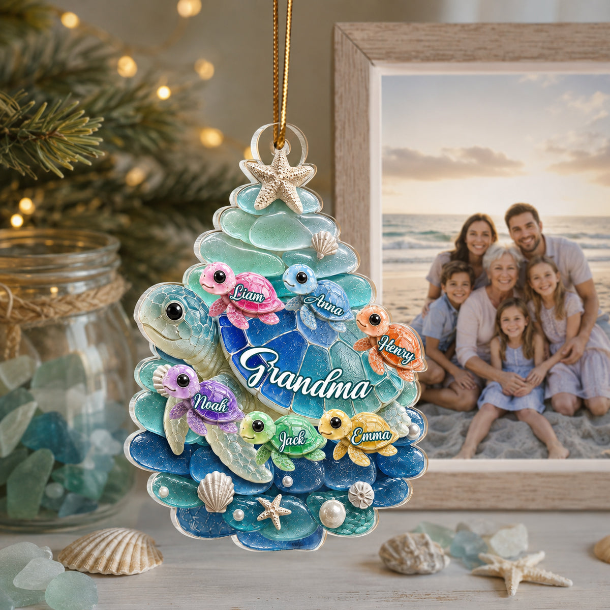 Turtle Grandma Grandkids - Personalized Acrylic Ornament - Christmas Gift for Grandma, Grandkids