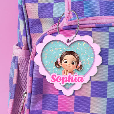 Personalized Backpack Name Tag for Girls, Glitter Effect Name Tags, Lunch Bag Tag, Back to School Bag Name