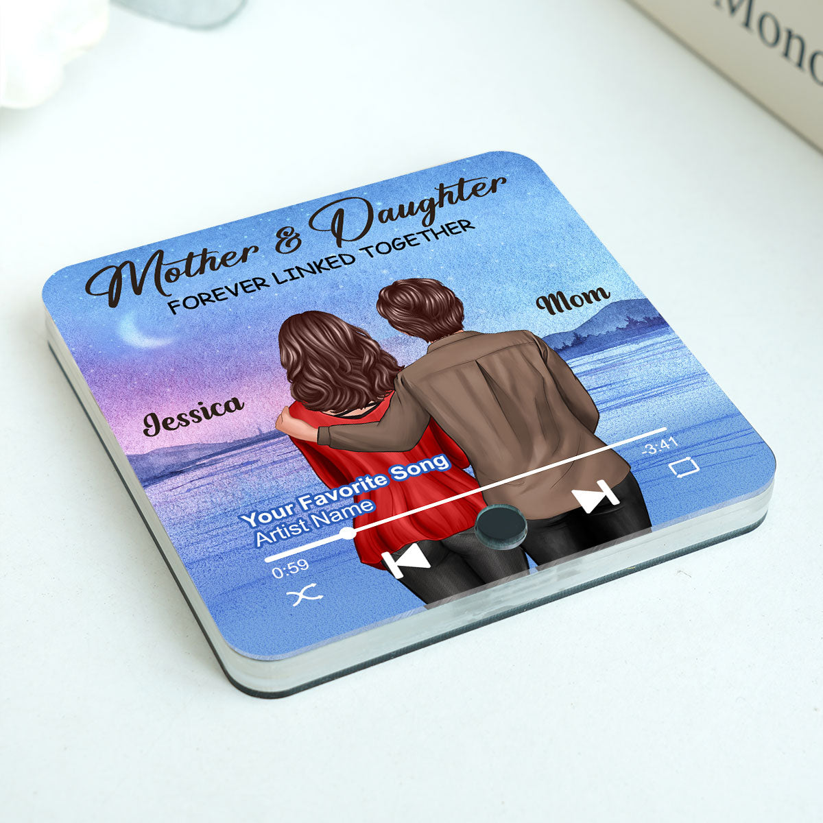 Beautiful Landscape Mother & Daughter Forever Linked Together Personalized Music Fridge Magnet, Heartfelt Gift For Mom, Gift For Daughter