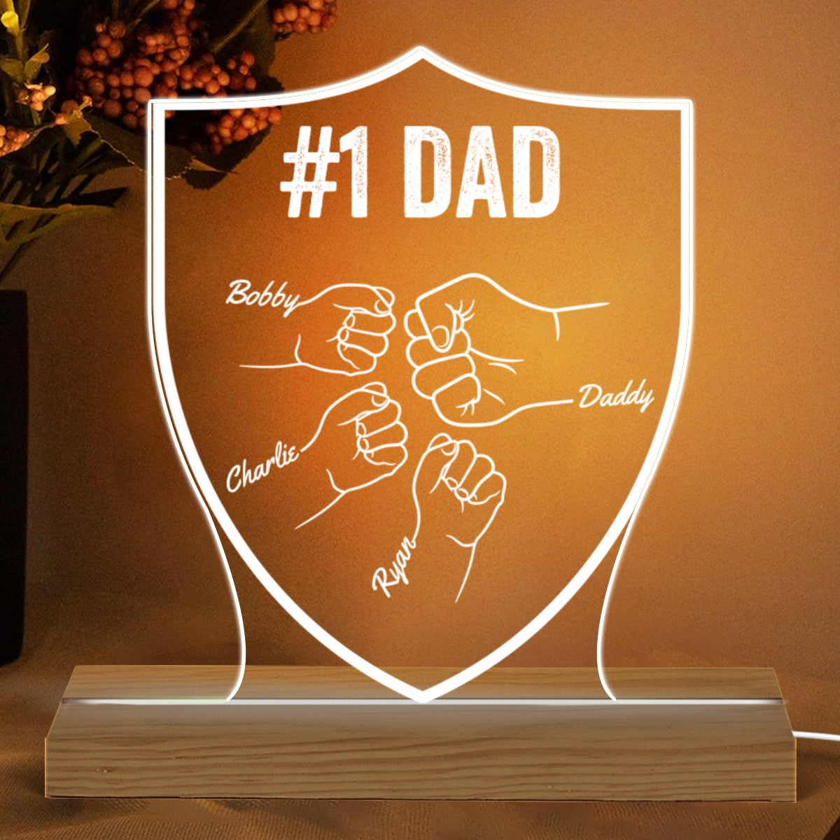 Dad Grandpa Fist Bump Personalized Custom Shaped Acrylic Plaque With LED Night Light