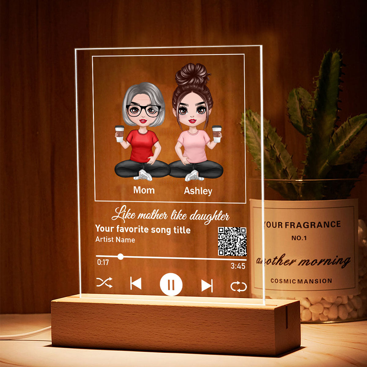 Like Mother Like Daughters Favorite Song Scannable QR Code Personalized Rectangle Acrylic Plaque LED Night Light