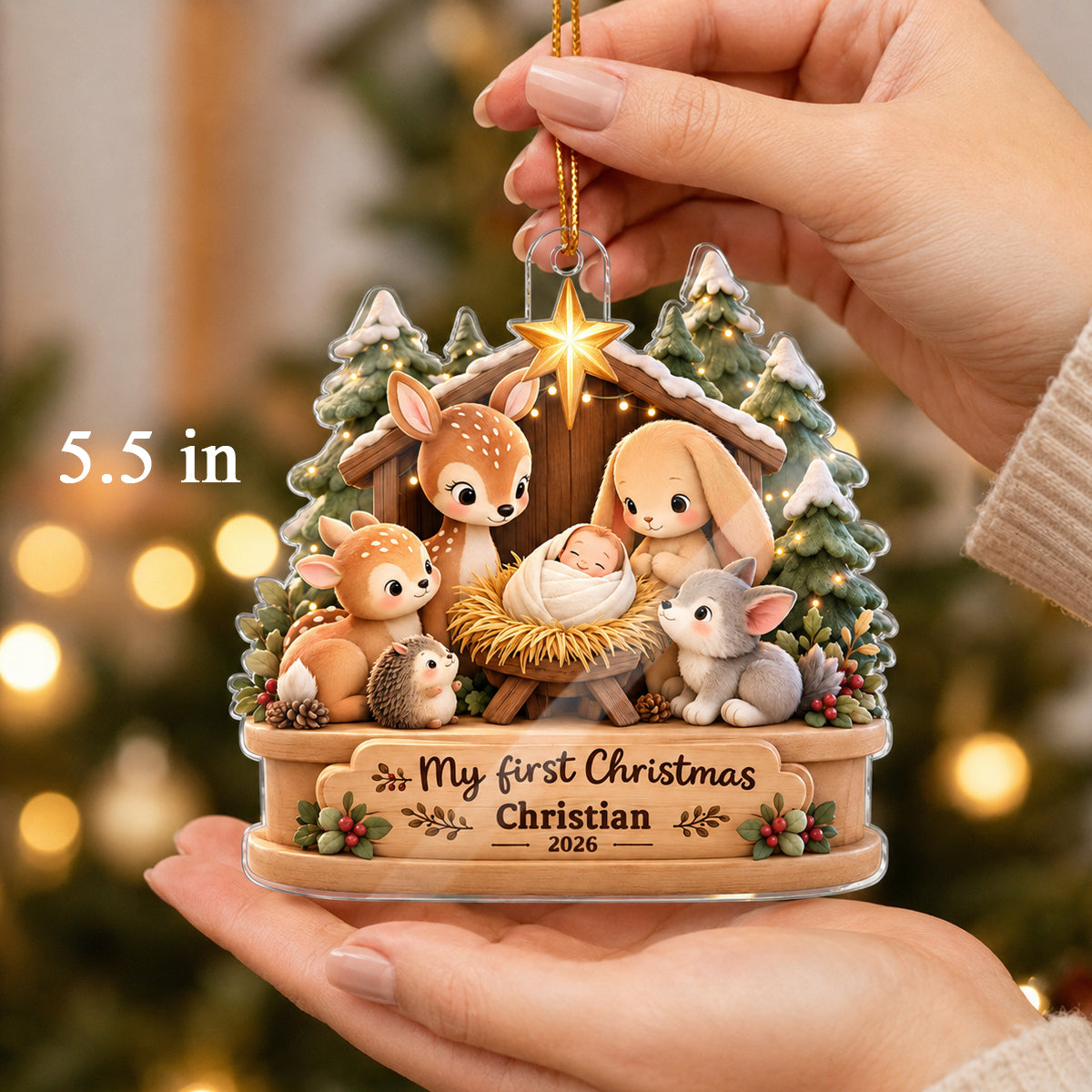 My First Christmas Cute Animals - Personalized Acrylic Ornament - Baby Ornament Keepsake