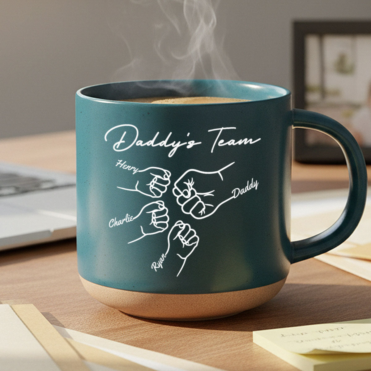 Daddy's Team Fist Bump - Personalized Pottery Mug - Gift For Dad
