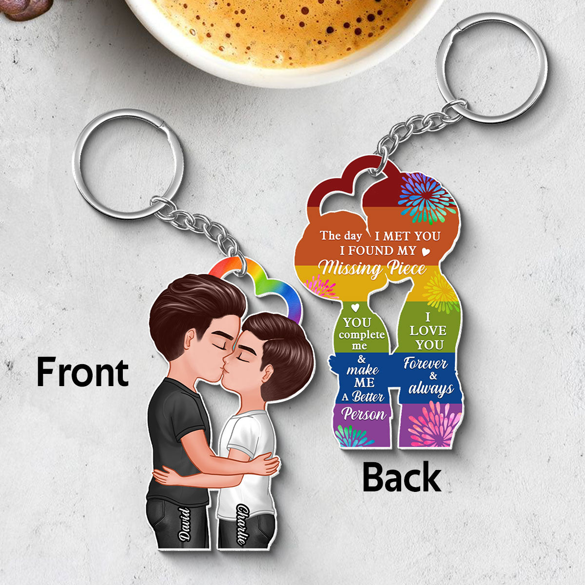 LGBTQ Couple Kissing Personalized Acrylic Keychain, Pride Month gift
