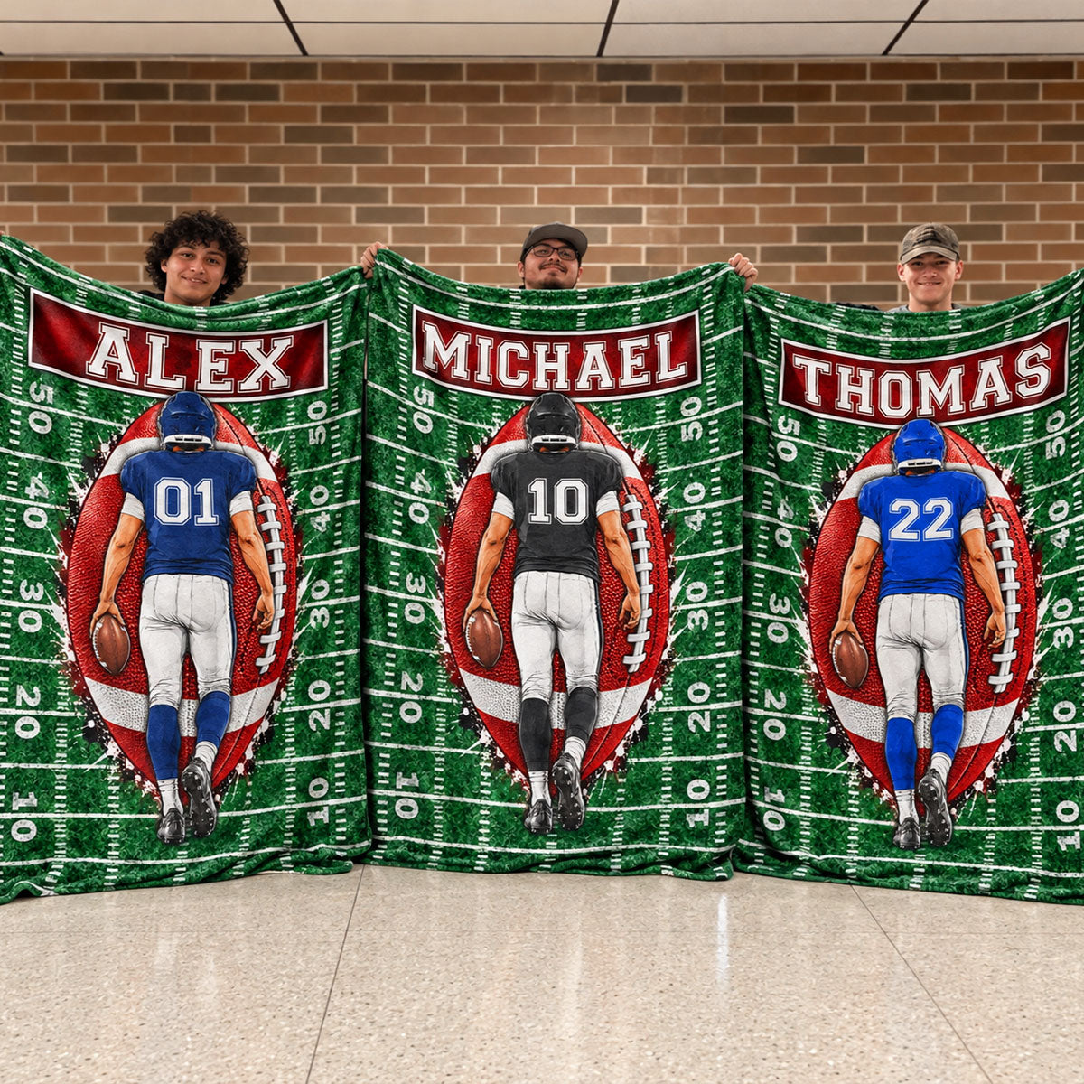 Custom Football Player - Personalized Fleece Blanket - Graduation Gift for Seniors, Christmas Gift for Sons, Grandsons