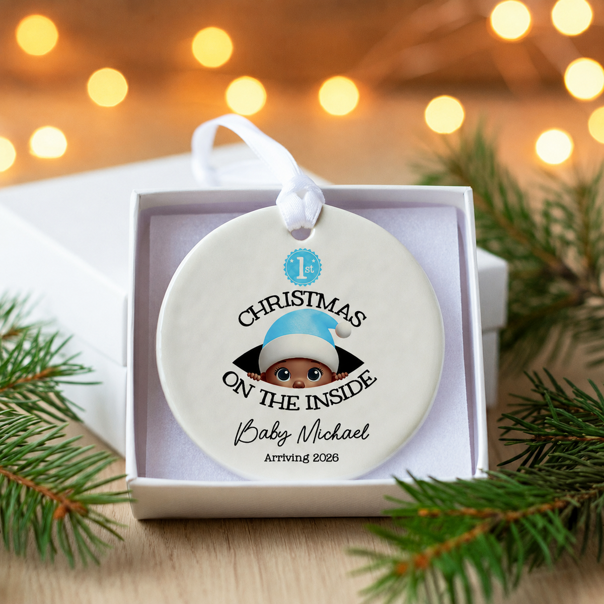 [Custom Skin Tone] Personalized Baby's First Christmas On the Inside Ornament, Custom Pregnancy Reveal Ornament, Expecting Parents
