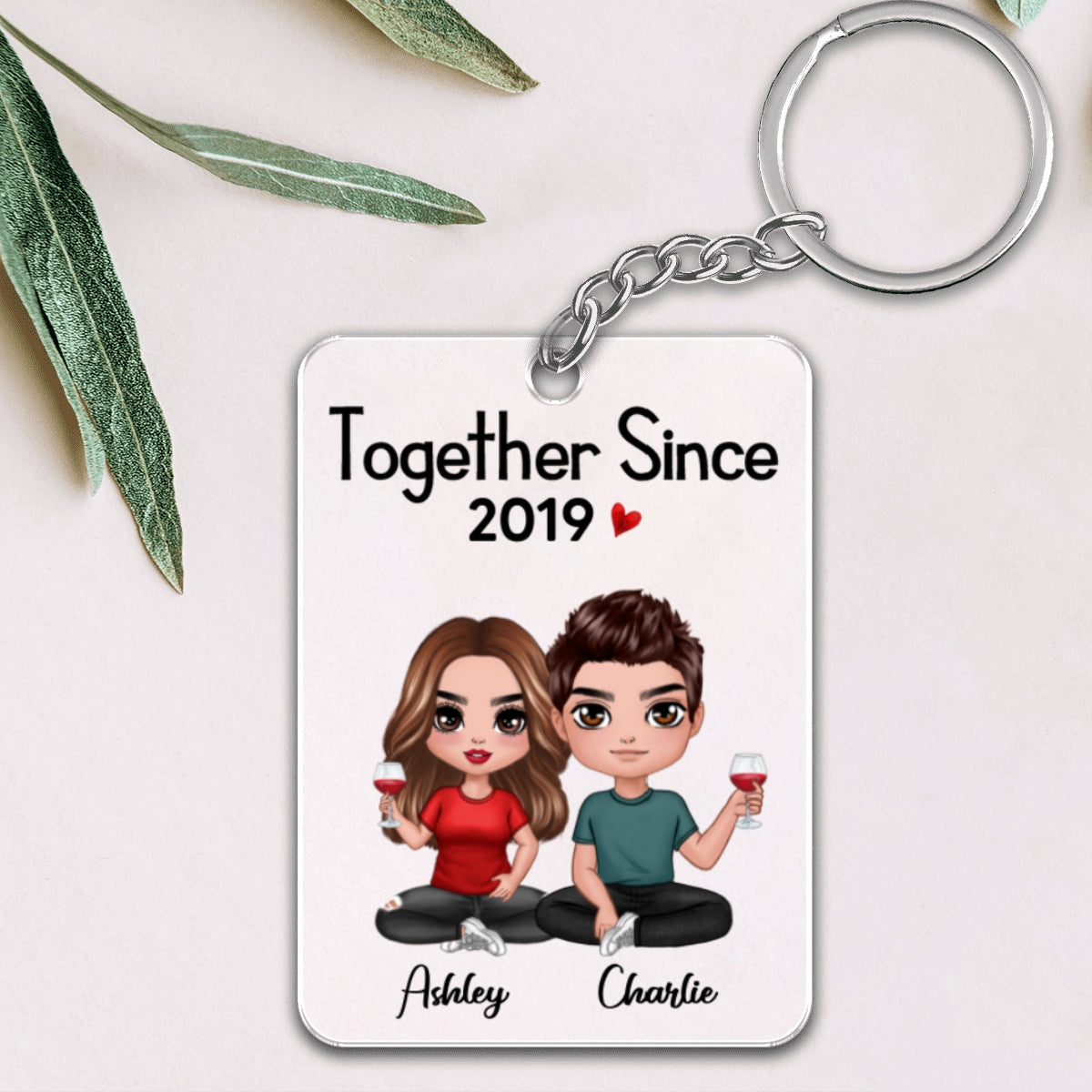 Doll Couple Sitting Together Since Personalized Acrylic Keychain - Anniversary Gift For Couple - Gift For Him, Gift For Her