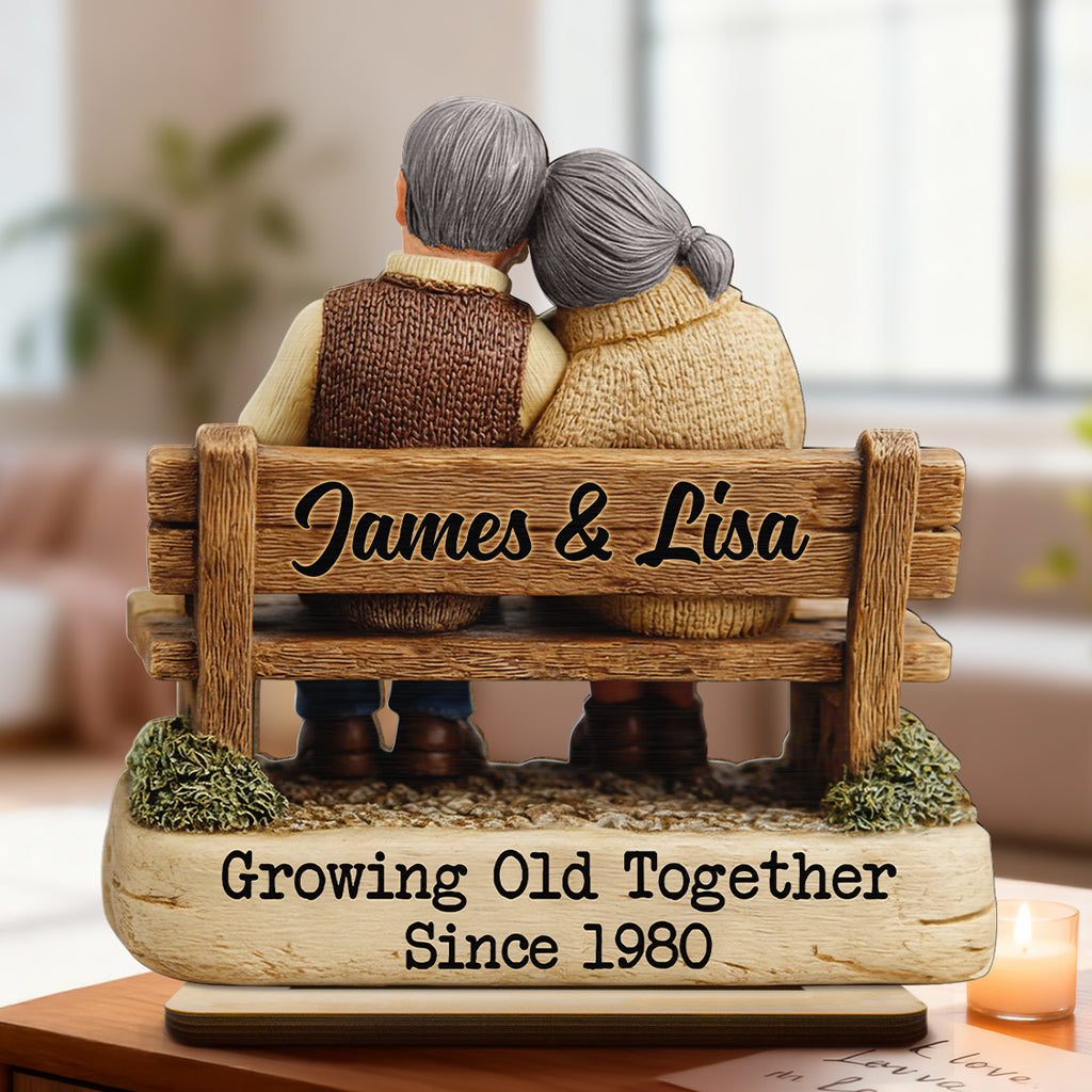 Growing Old Together Couple  - Personalized Standing Wooden Plaque - Gift for Couple