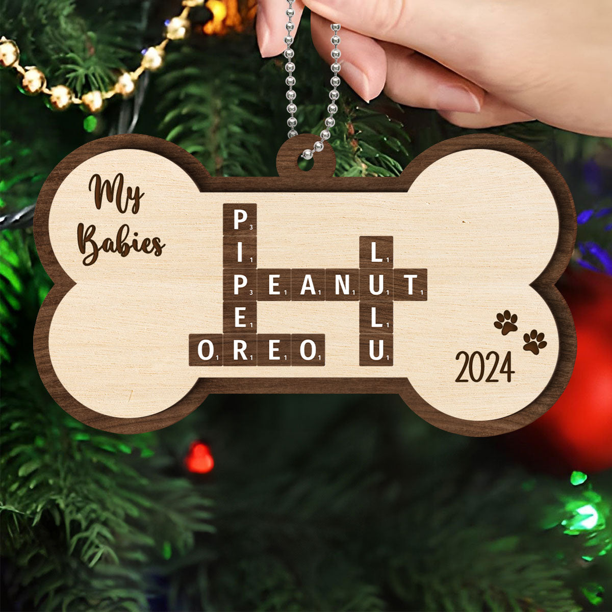 Dogs Names Crossword Puzzle Art Bond Shape Personalized 2-Layer Wooden Ornament