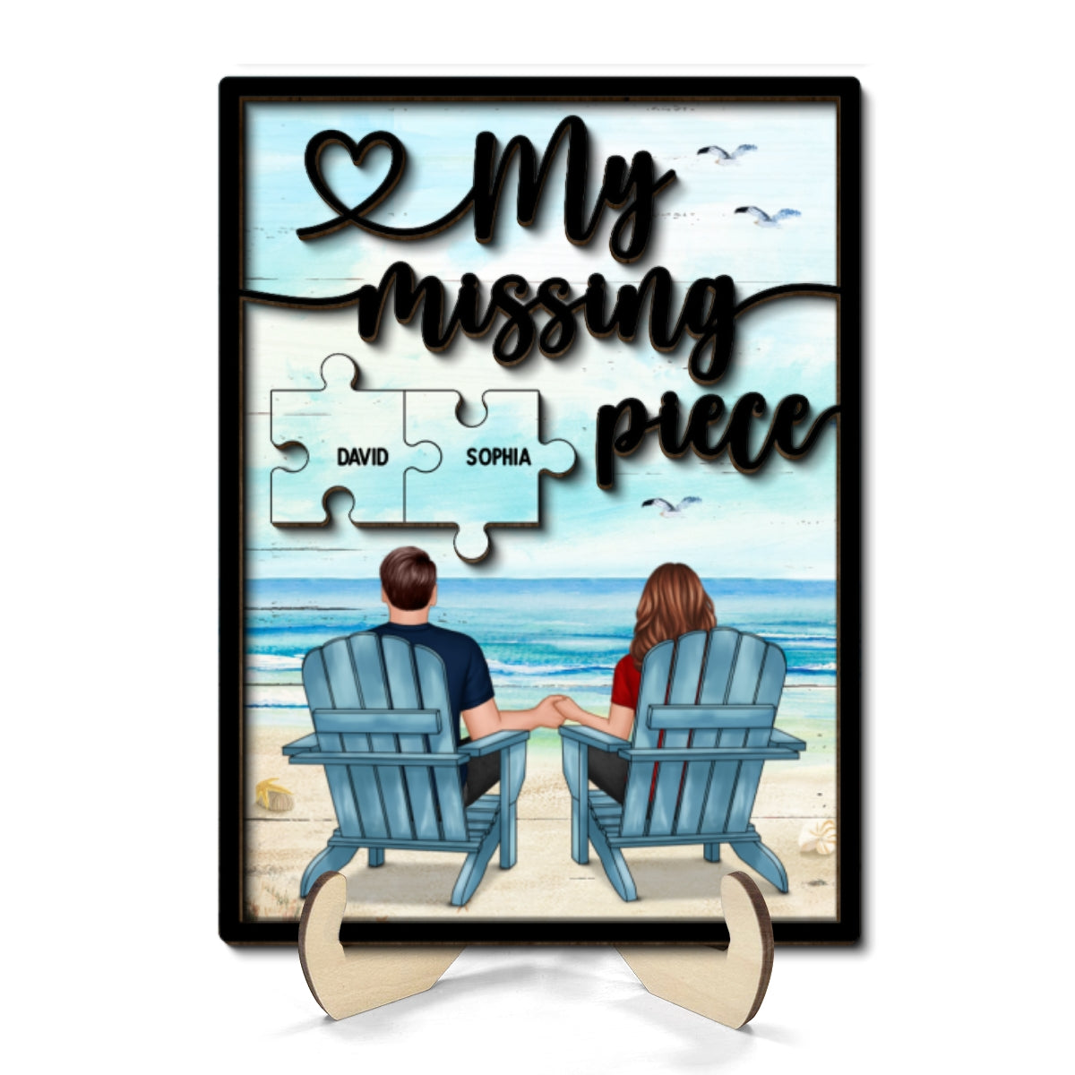 My Missing Piece Back View Couple Beach Landscape Valentine‘s Day Gift For Him For Her Personalized 2-Layer Wooden Plaque