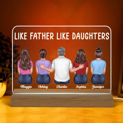 Like Father Like Daughter Son Back View Dad And Daughters Sons Sitting Personalized Custom Shape Acrylic Plaque Warm LED Night Light
