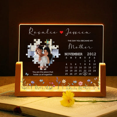The Day You Became My Mommy, You Are the Piece that Holds Us All Together Personalized Photo Night Light Plaque, Mom Gift from Daughter, Gift