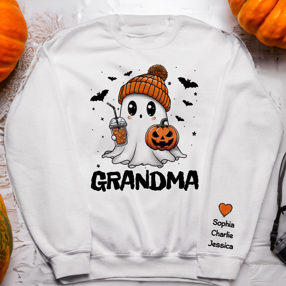Fall Season Halloween Grandma Boo Personalized Sleeve Printed Sweatshirt, Gift For Grandma