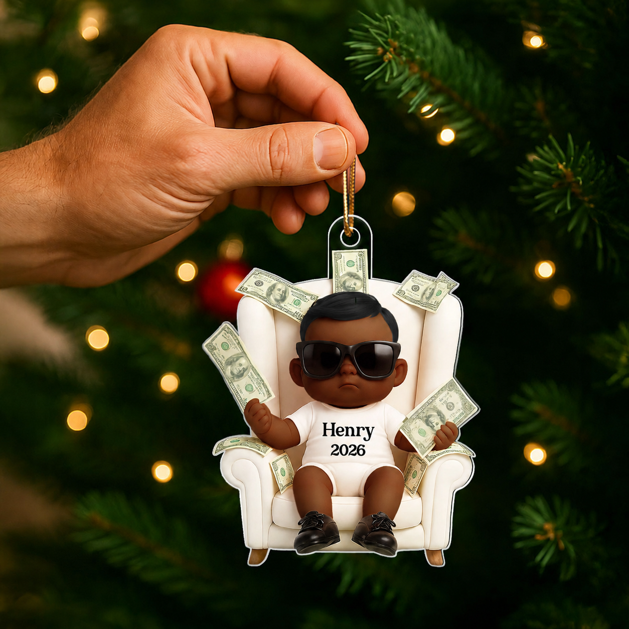 Personalized Funny Kid With Dollar 3D Style Acrylic Ornament, Christmas Gift For Kids, Grandkids