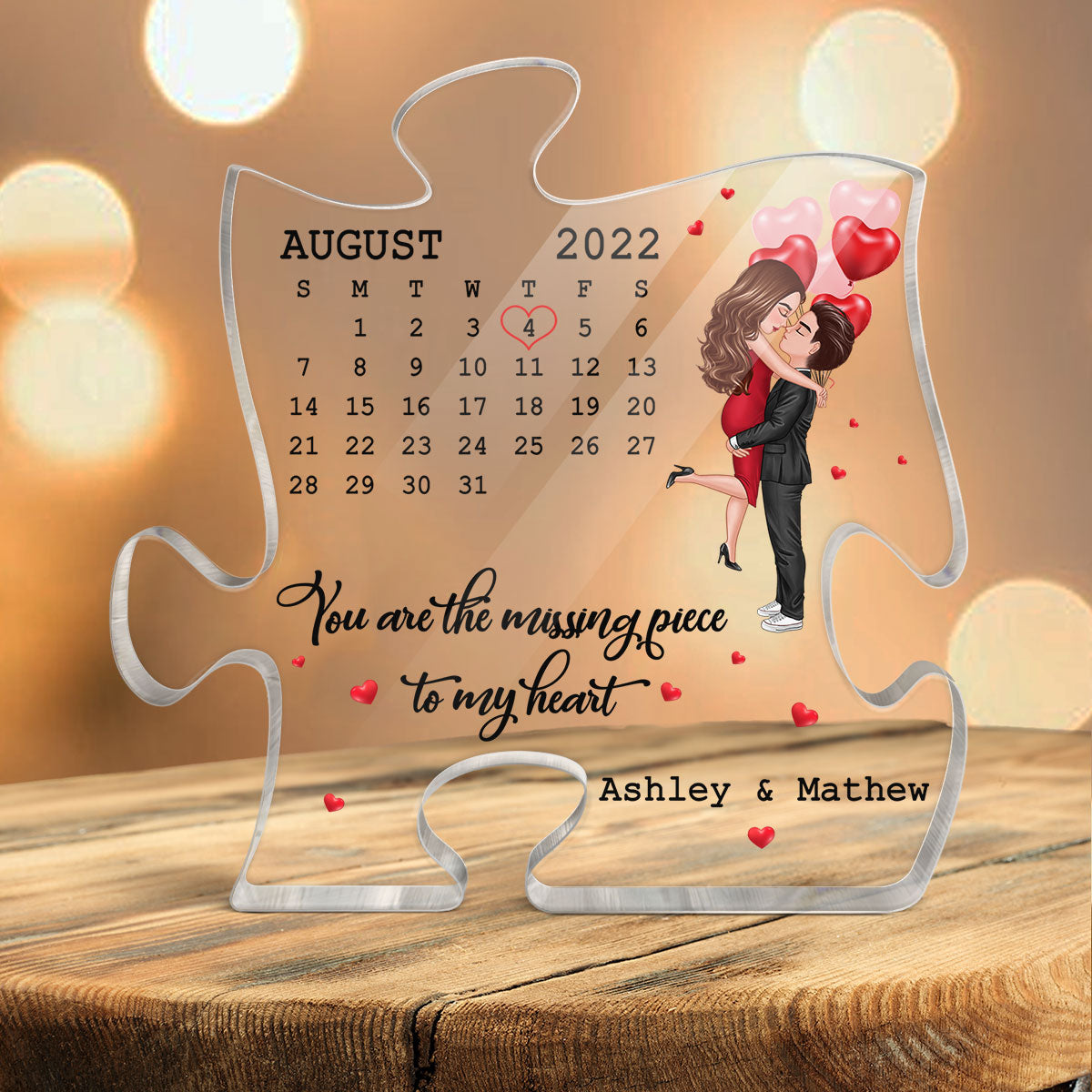 Hugging Couple Missing Piece Anniversary Date Personalized Acrylic Puzzle Plaque