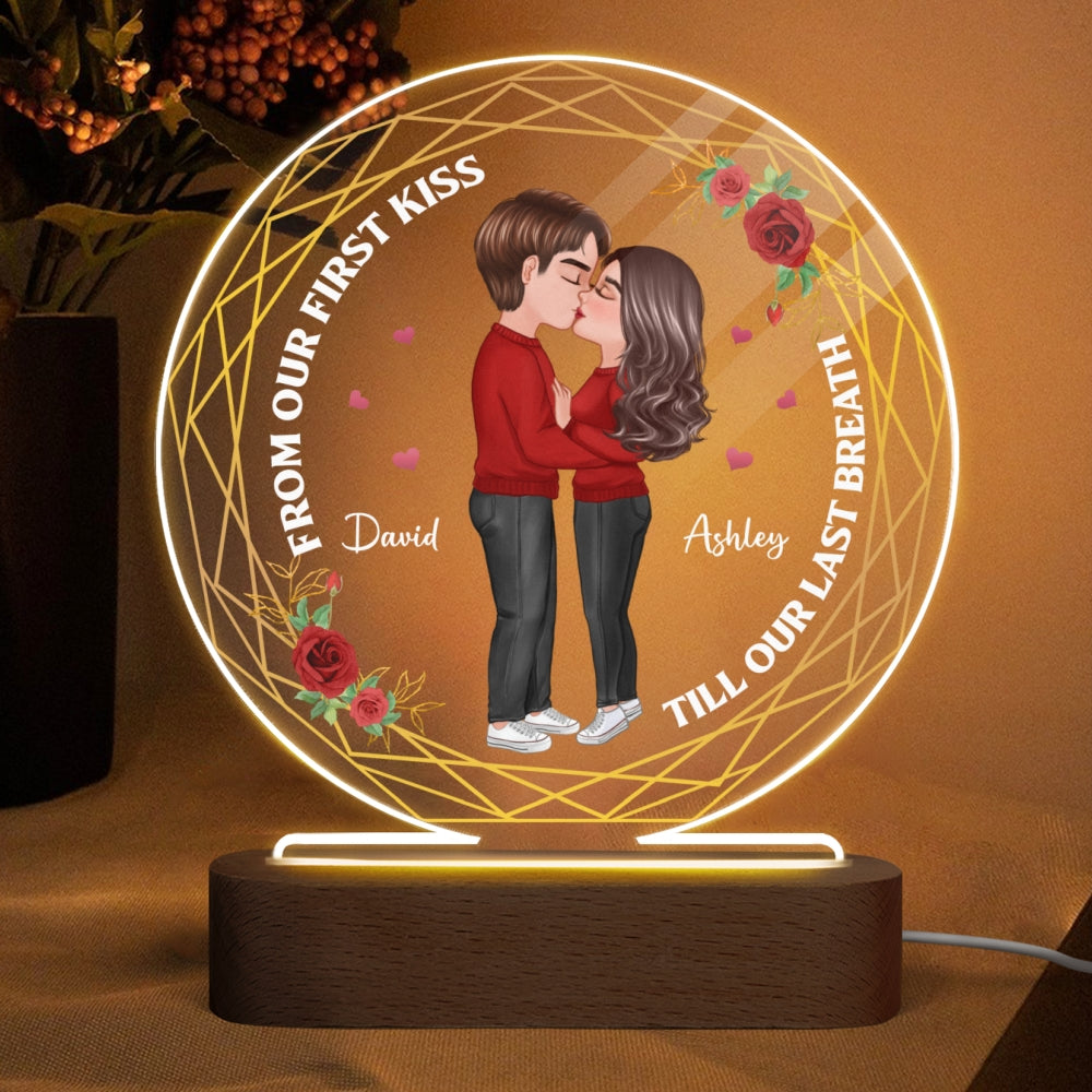 Hexagon Doll Couple Kissing Valentine‘s day Gift Personalized Circle Plaque LED Night Light