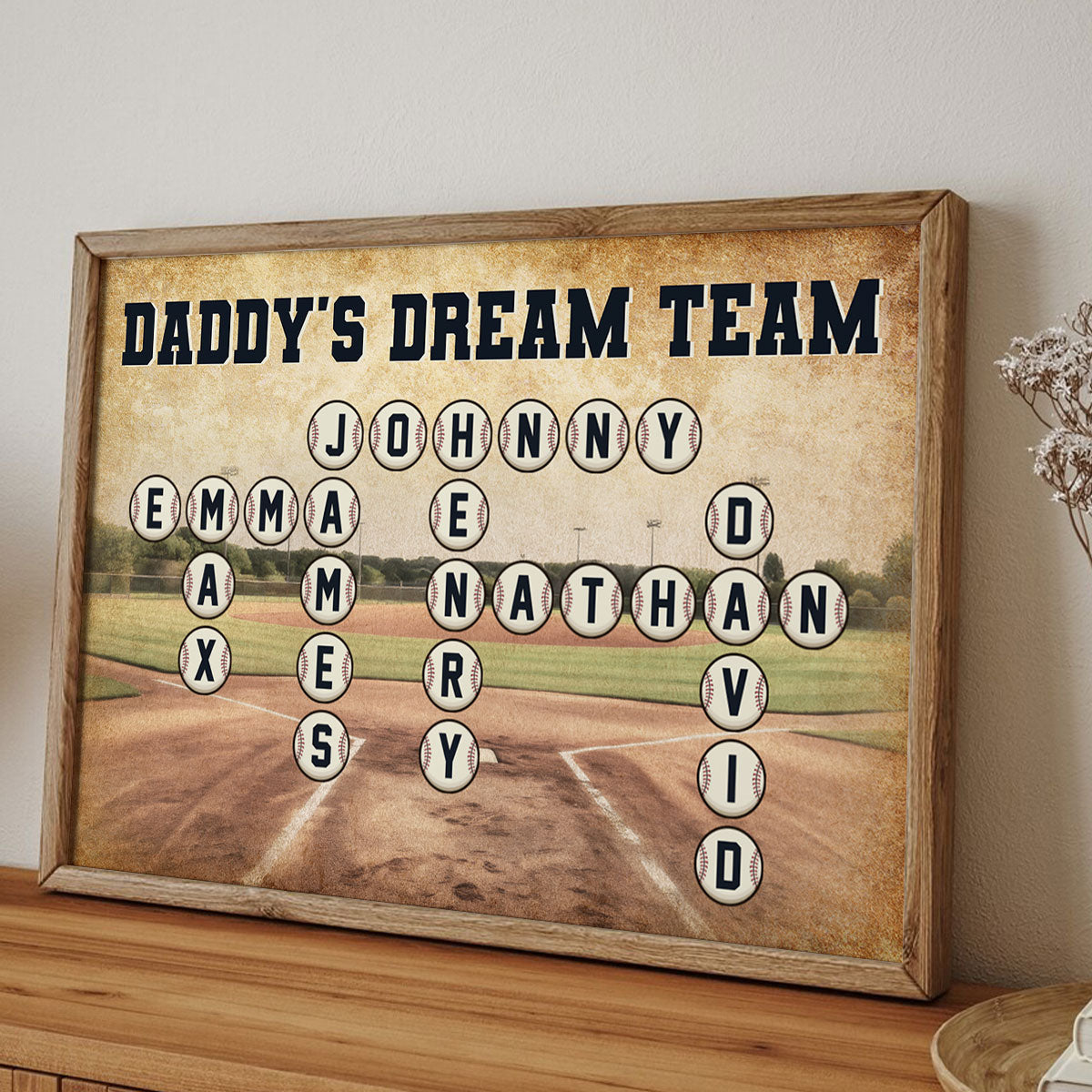 Baseball Daddy's Team Crossword Puzzle Art Personalized Poster