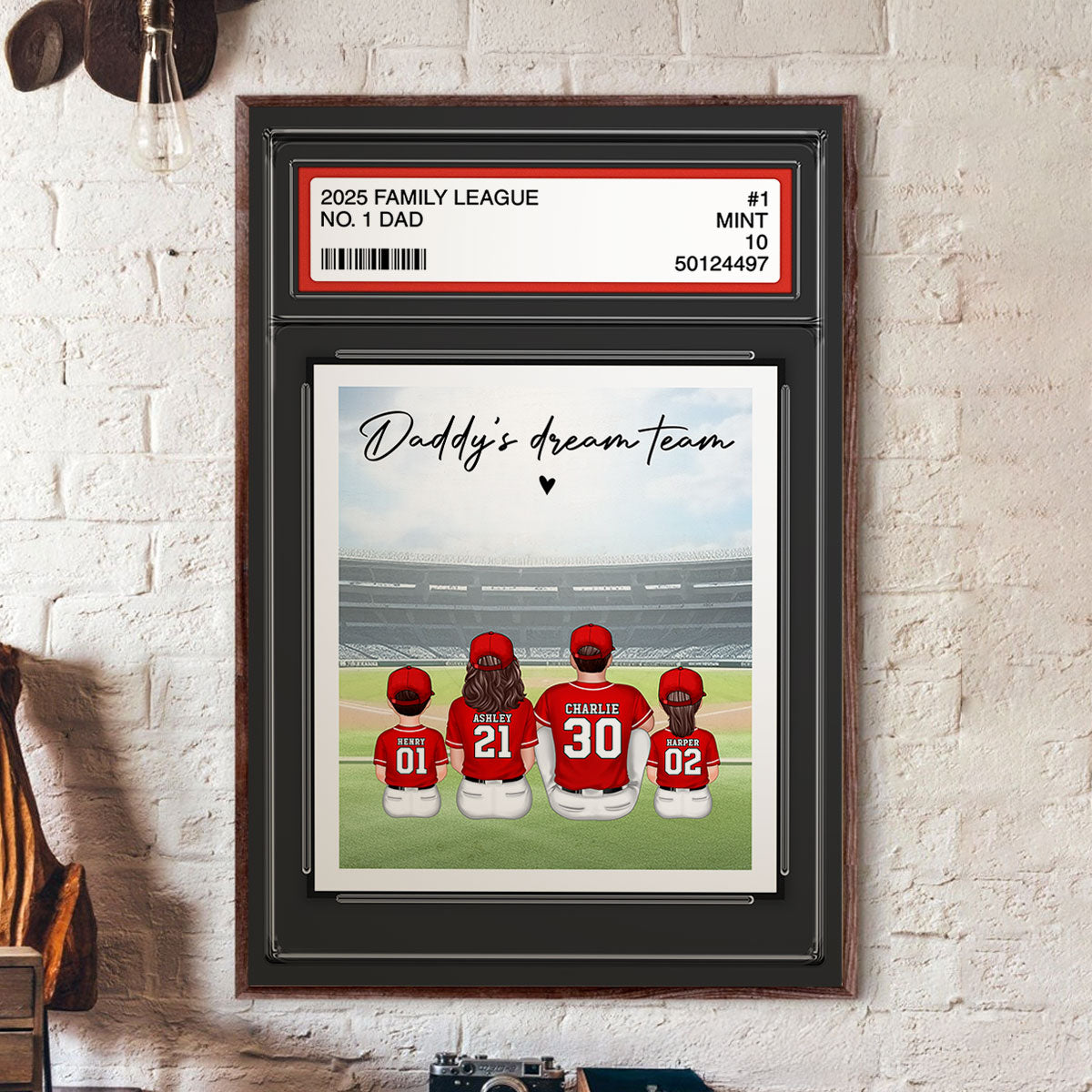 Baseball No. 1 Dad Man & Kids Sitting Trading Card Style Personalized Poster