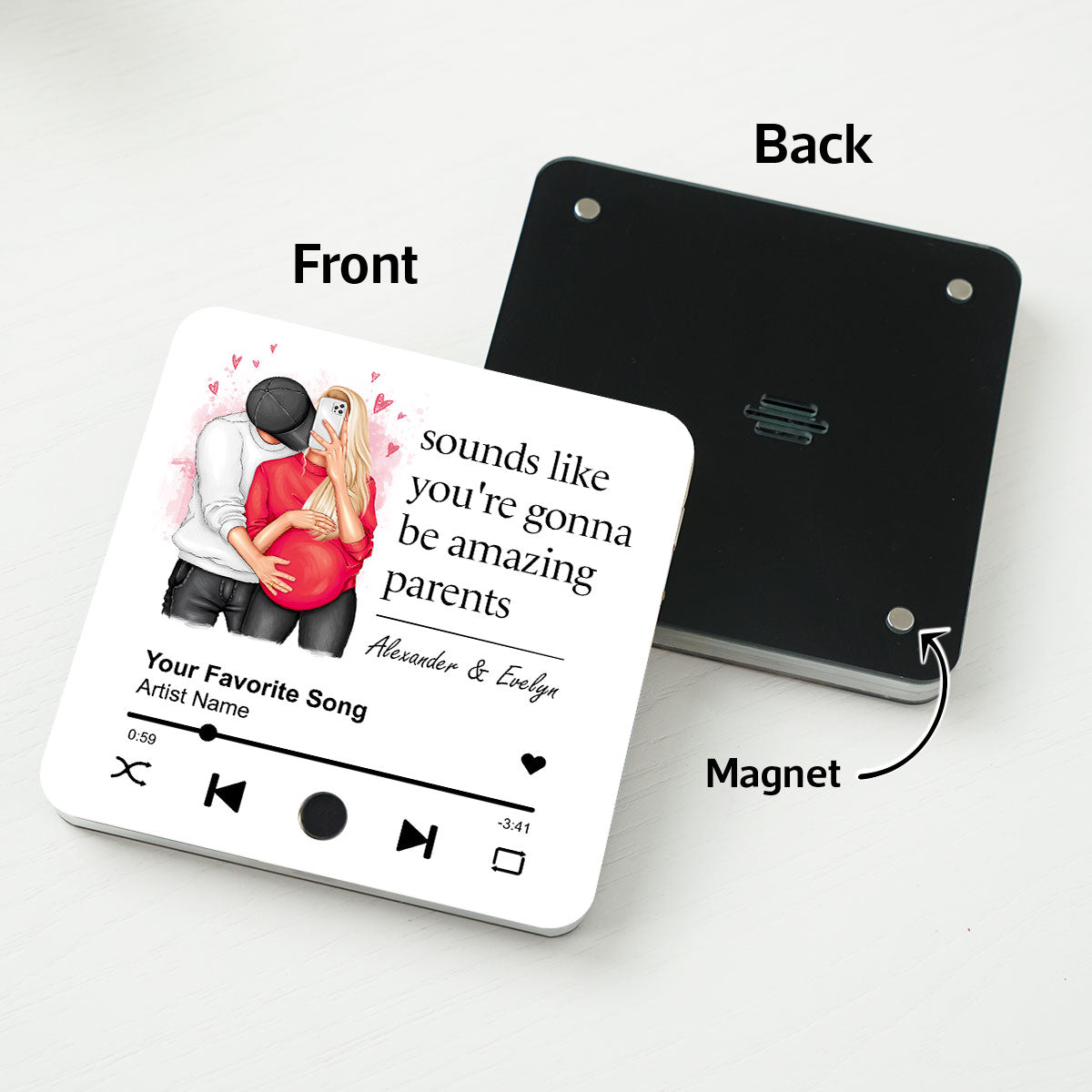 Sounds Like You're Gonna Be Amazing Parents Personalized Music Fridge Magnet, Perfect Gift For Pregnant Wife, Custom Favorite Song As Messages