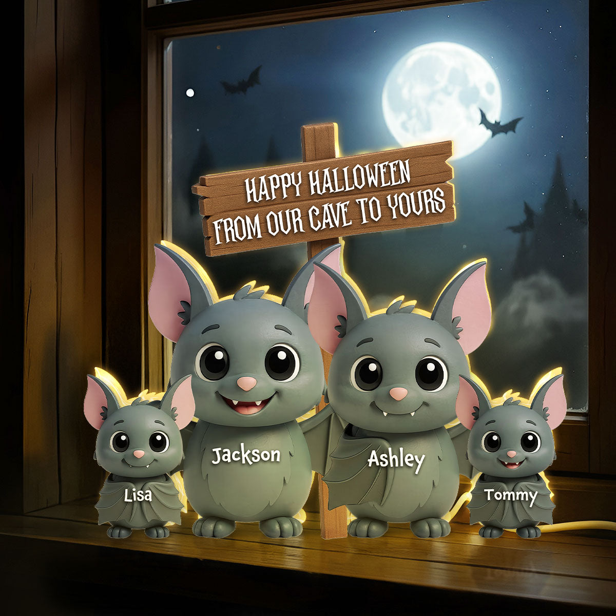 Bat Halloween Family Standing 3D Effect Personalized Light Box