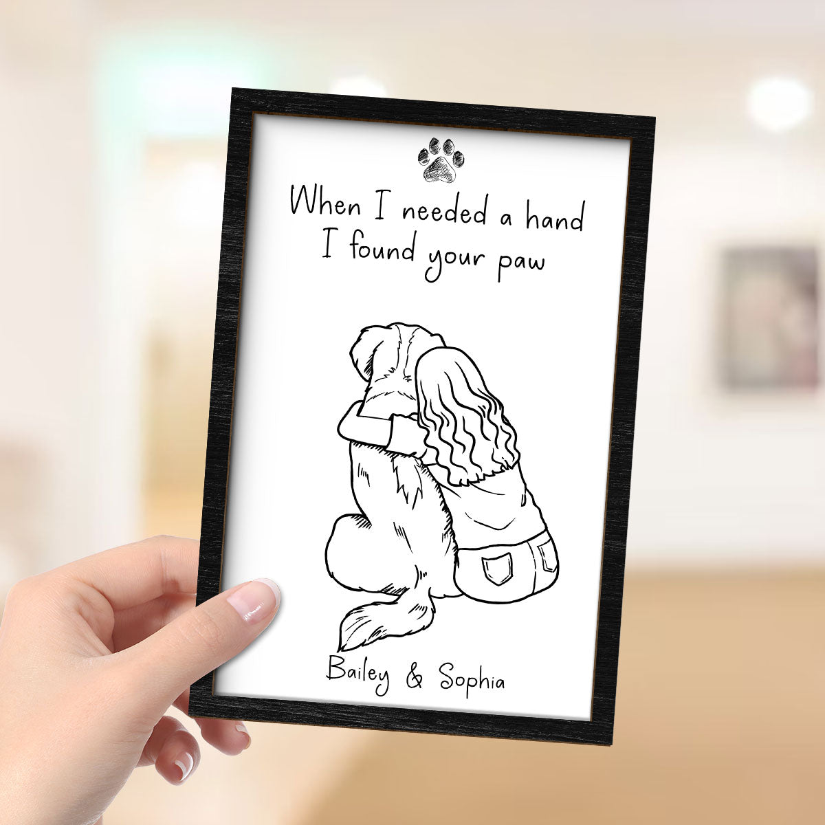 When I Needed A Hand I Found Your Paw Dog Mom Personalized 2-Layer Wooden Plaque
