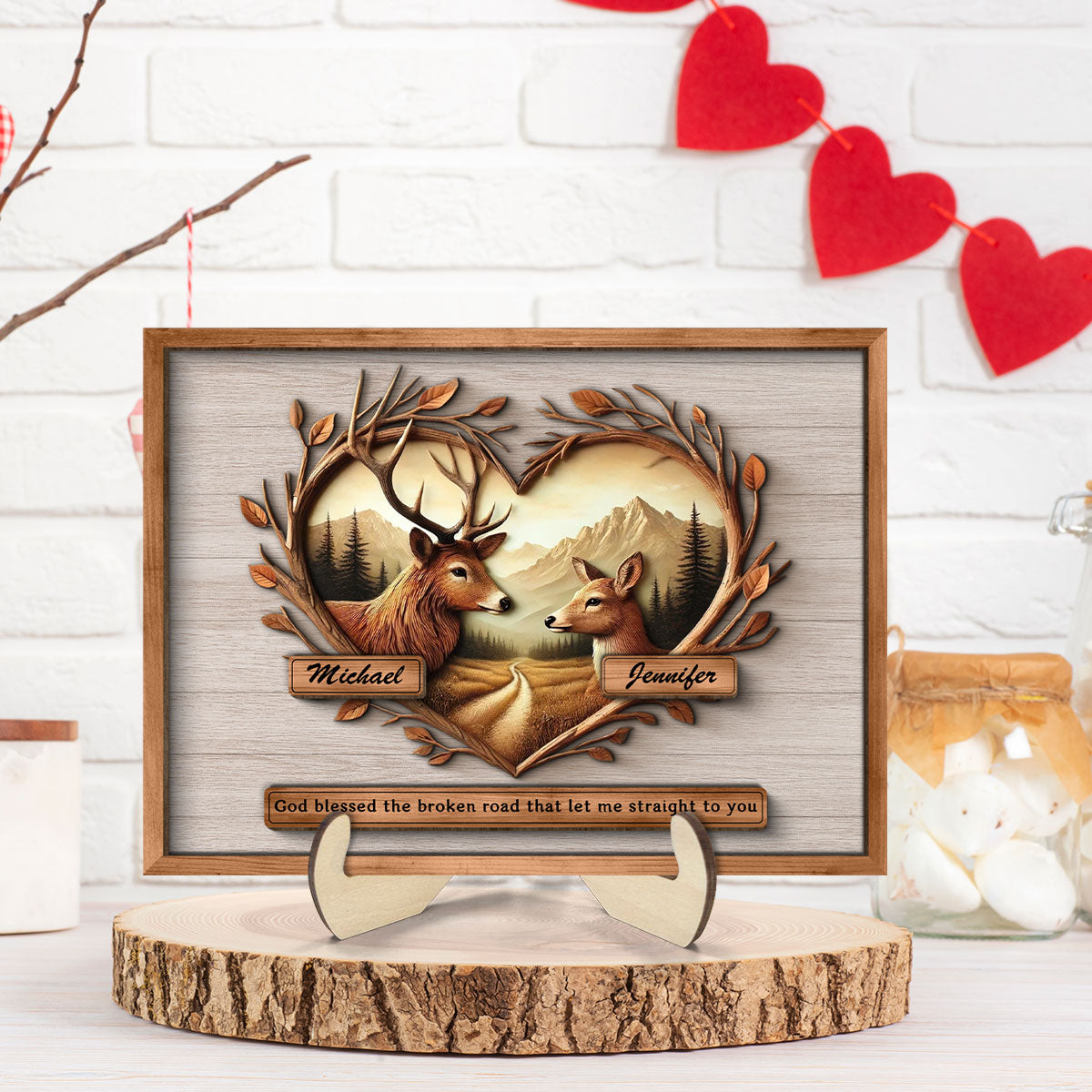 God Blessed The Broken Road That Let Me Straight To You Deer Love Scenery Poster, Best Couple Personalized Home Bedroom Decor, Gift For Couples, For Her, For Him