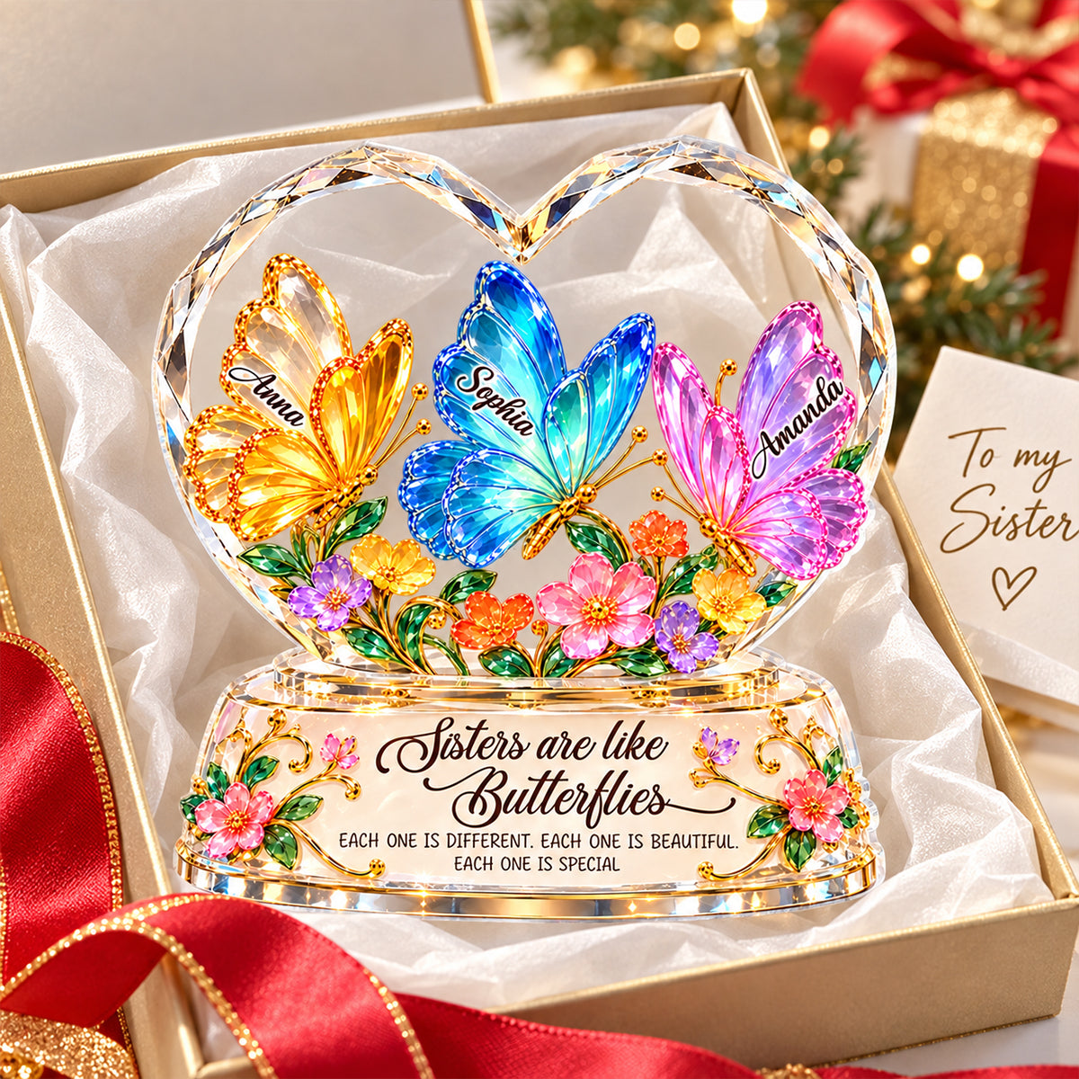 Sisters Are Like Butterflies - Personalized Acrylic Block Plaque - Heartfelt Christmas Gift for Sisters, Siblings