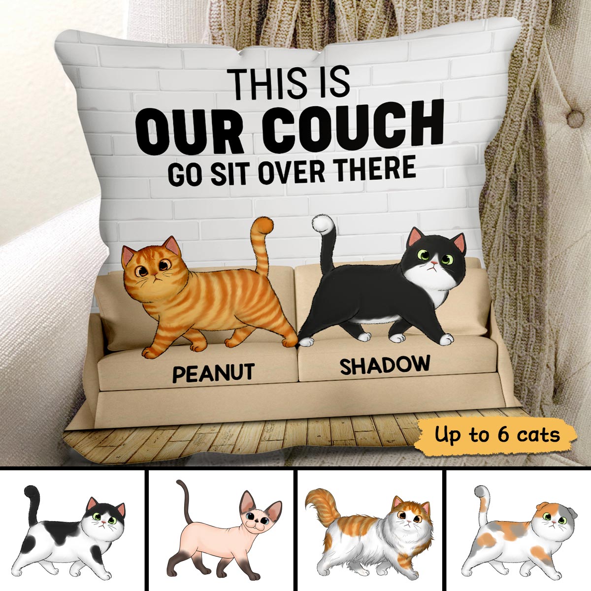 This Is Our Couch Walking Fluffy Cats Personalized Pillow
