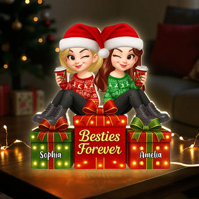 Besties Forever Beautiful Marquee Pattern Effect Christmas Gift Box - Personalized Light Box