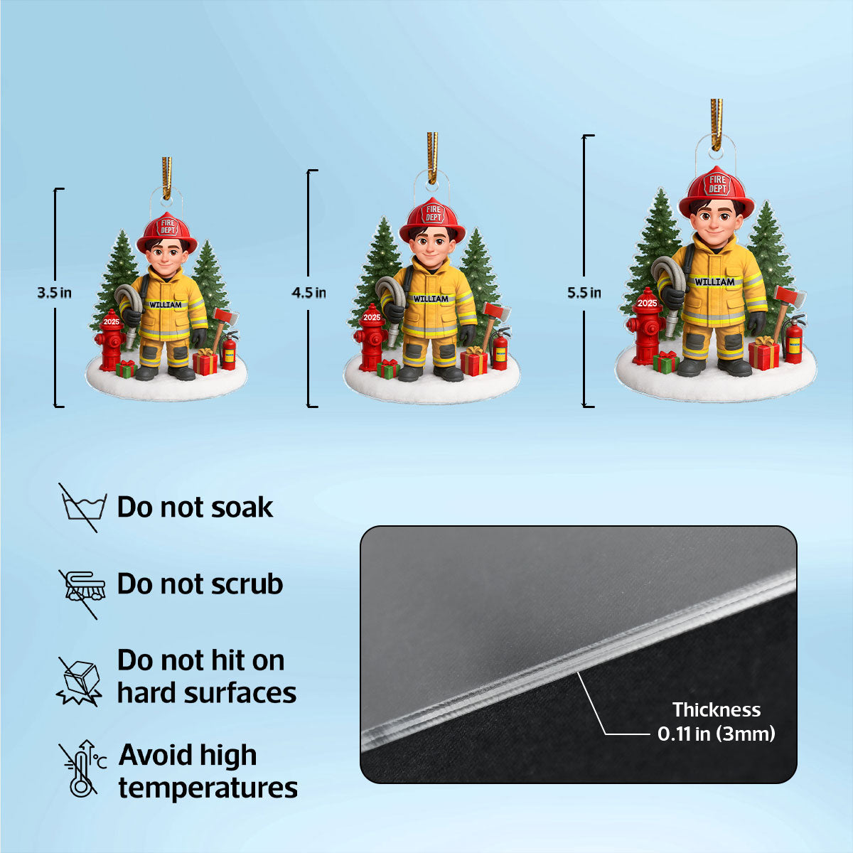 3D Effect Proud Firefighter With Signature Symbols Christmas - Personalized Acrylic Ornament