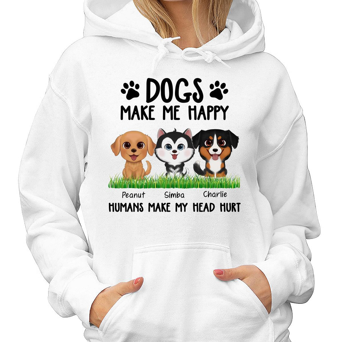 Watercolor Cute Dogs On Grass Dogs Make Me Happy Personalized Shirt