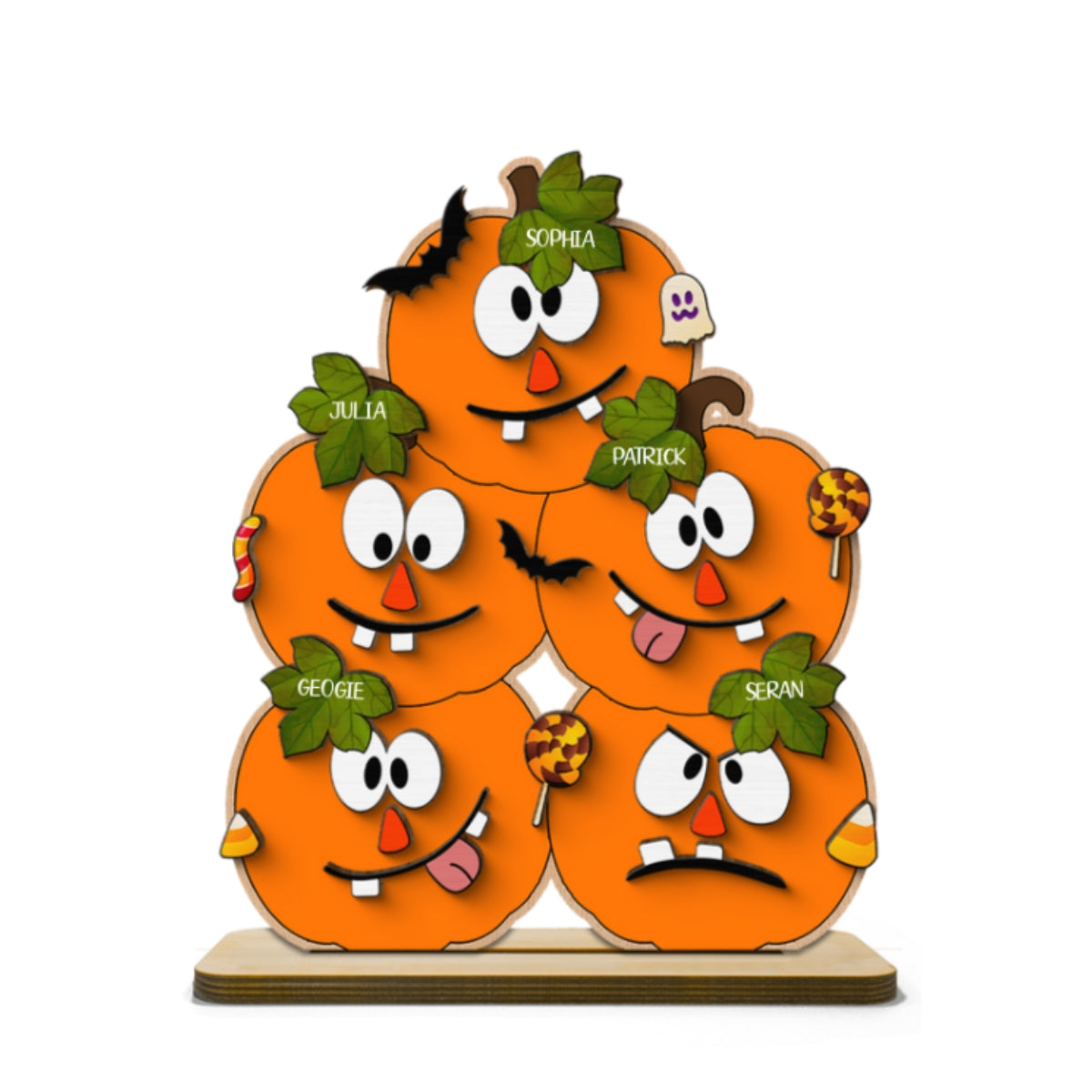 Halloween Pumpkin Family Personalized 2-Layer Standing Wooden Plaque