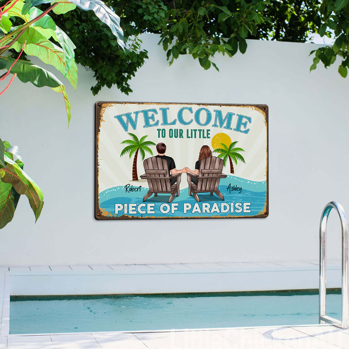Couple Welcome To Our Little Piece of Paradise Personalized Metal Sign