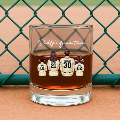 Retro Vintage Baseball Daddy's Dream Team Personalized Wine Glass, Father's Day Gift for Dad