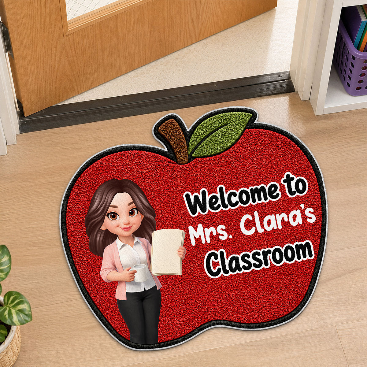 Happy Teacher Apple Welcome To Classroom - Personalized Doormat - Back To School Gift For Teacher, Classroom Decor