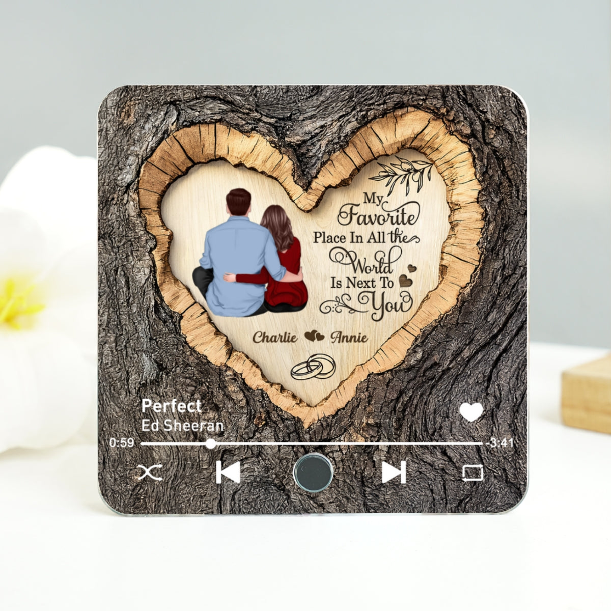 Favorite Place Next To You Couple Sitting - Personalized Music Fridge Magnet - Anniversary Gift, Valentine's Gift For Him, For Her