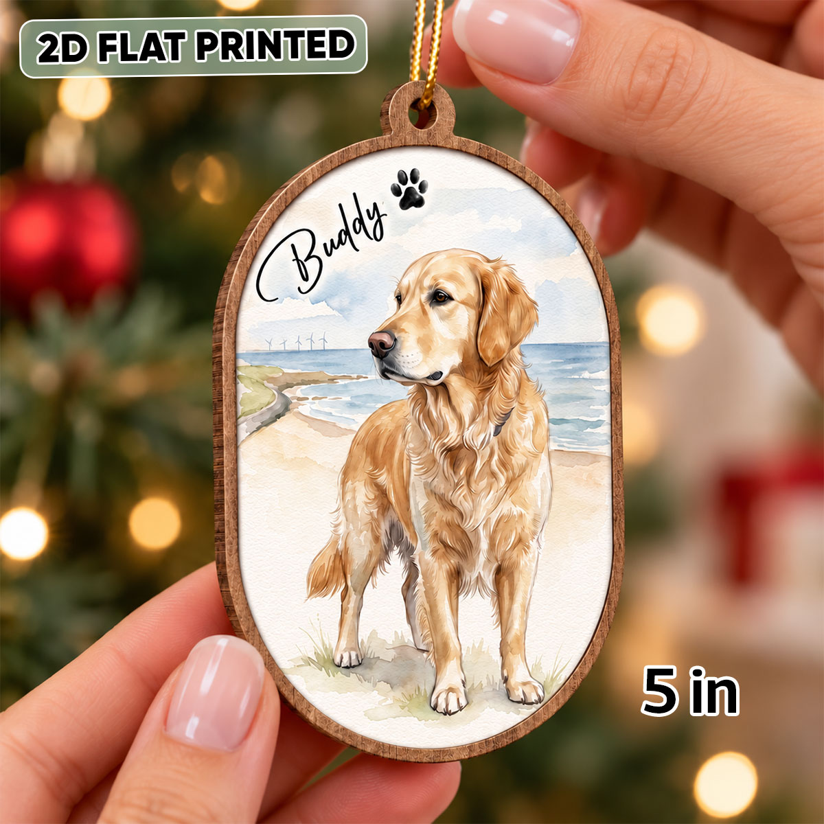Custom Dog Cat Watercolor Portrait from Photo - Personalized Wooden Ornament - Christmas Gift for Dog Lovers, Memorial Gift