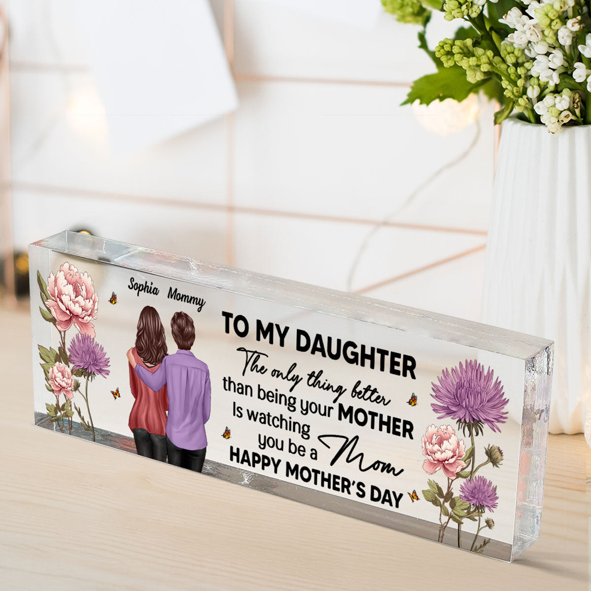 Birth Month Flowers To My Daughter From Mom Personalized Acrylic Desk Name Plate