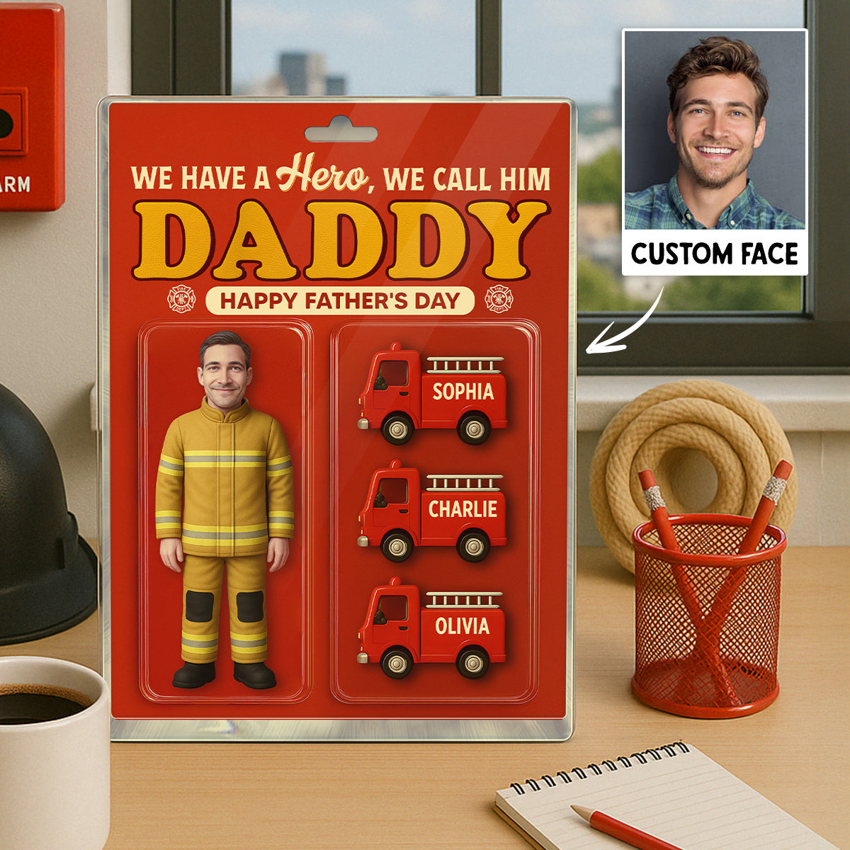 Firefighter Dad Hero Custom Figure 3D Effect Personalized Flat Acrylic Block Plaque, Unique  Gift For Dad