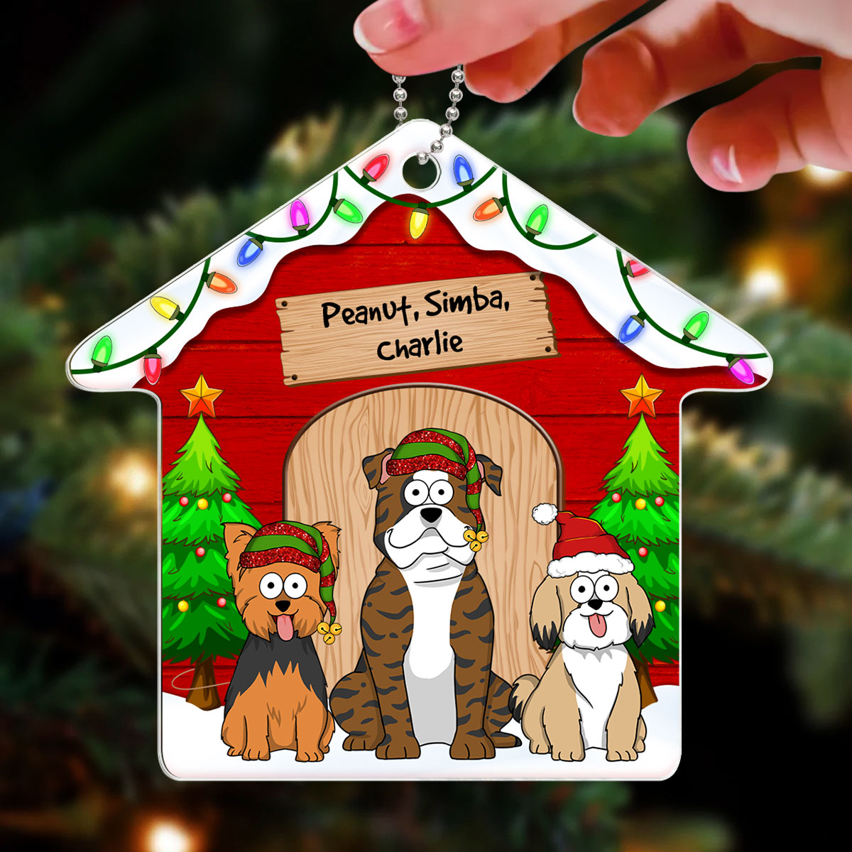 Funny Dogs Cartoon House Personalized Christmas Acrylic Ornament