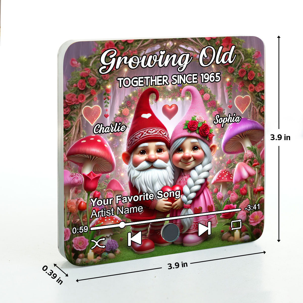 Gnome Couple Personalized Music Fridge Magnet, Heartfelt  Gift For Couple, For Him, For Her, Boyfriend, Girlfriend, Husband, Wife